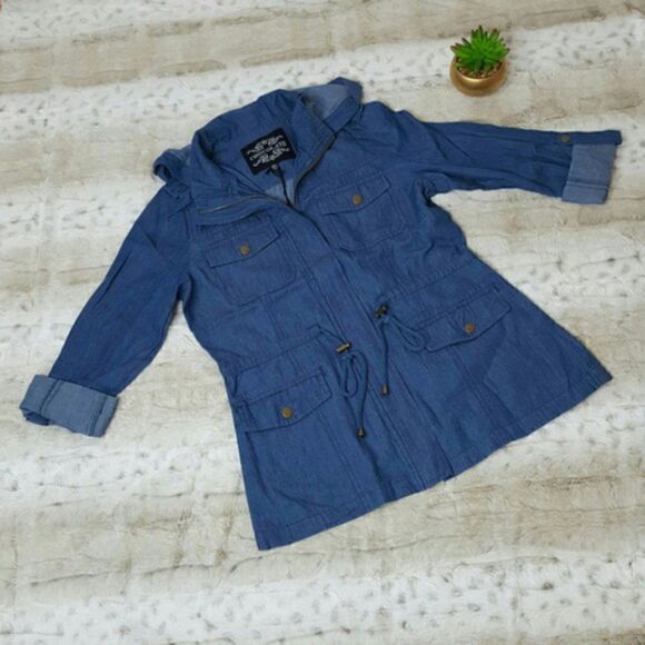 Anorak Jacket Utility Jean Jacket Blue Size Small Chore Jacket - Picture 3 of 4
